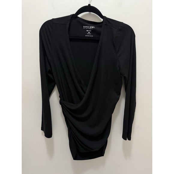 Torrid Super Soft Black Rib Long Sleeve Ruched Knit Wrap Top – Size 00 - Picture 1 of 6